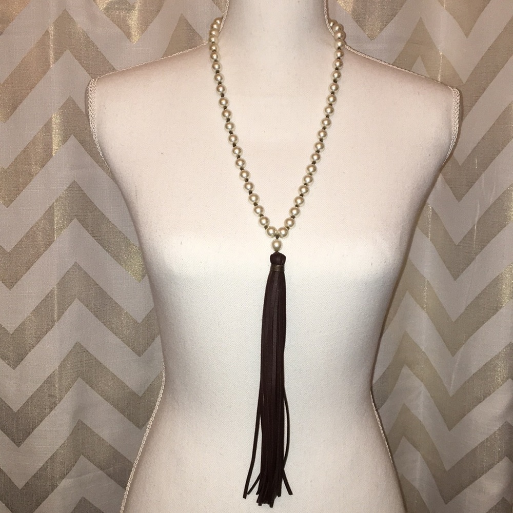 Pearl with Brown Tassel Necklace